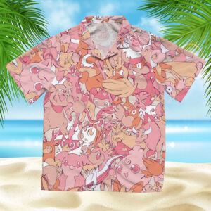 Pink Normal-Type Pokémon Collage Hawaiian Shirt