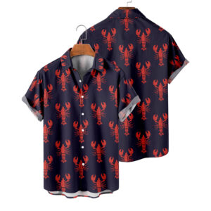 Red Lobster Pattern Casual Hawaiian Shirt For Summer
