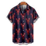 Red Lobster Pattern Casual Hawaiian Shirt For Summer