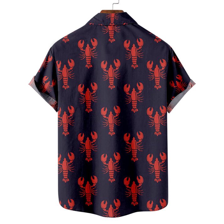 Red Lobster Pattern Casual Hawaiian Shirt For Summer