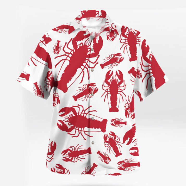 Red Lobster Print Short Sleeve Hawaiian Shirt White Base