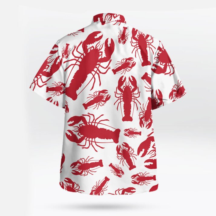 Red Lobster Print Short Sleeve Hawaiian Shirt White Base