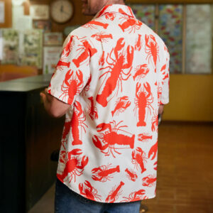 Red Lobster Print Short Sleeve Hawaiian Shirt White Base