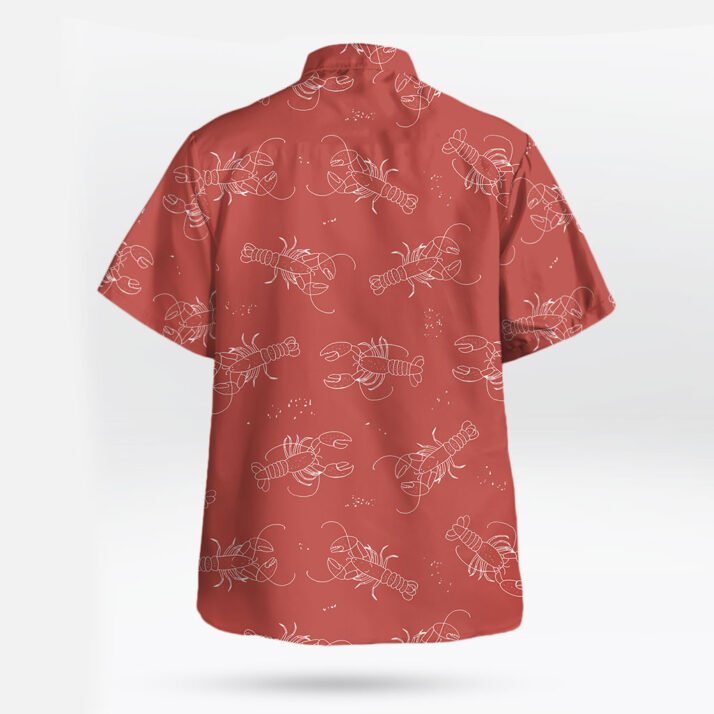 Rust Red White Line Lobster Print Hawaiian Shirt