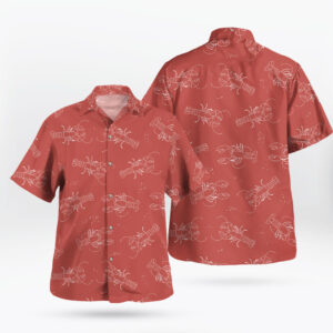 Rust Red White Line Lobster Print Hawaiian Shirt