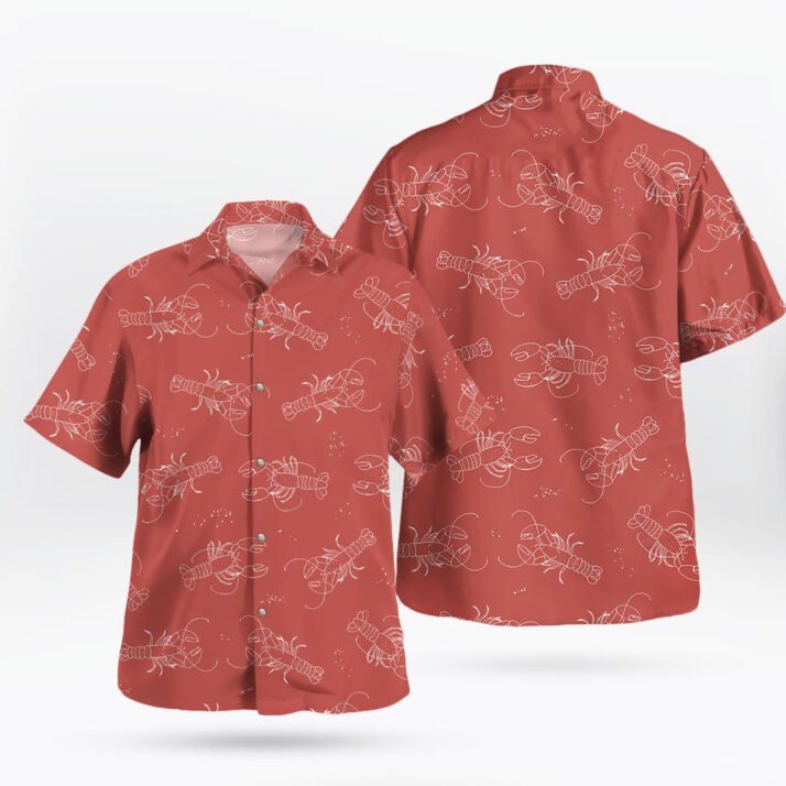 Rust Red White Line Lobster Print Hawaiian Shirt