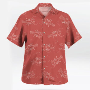 Rust Red White Line Lobster Print Hawaiian Shirt