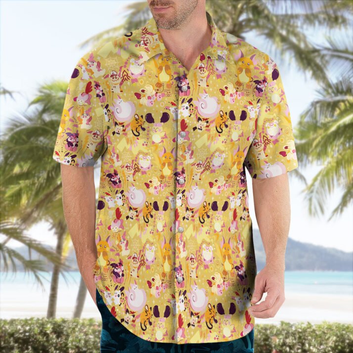 Tropical Pokemon Party – Yellow Aloha Hawaiian Shirt - Image 2