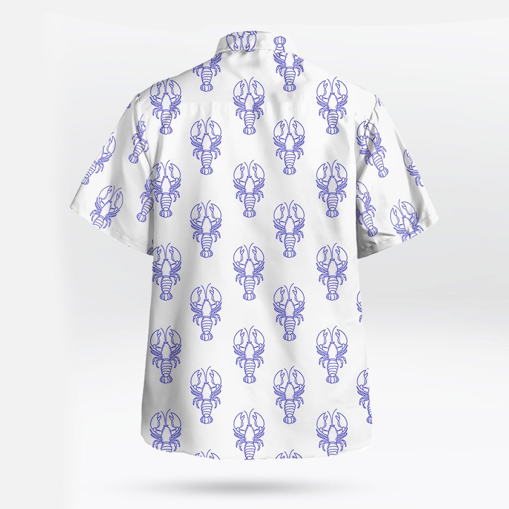 White Blue Lobster Pattern Button Up Aloha Shirt 6 White Blue Lobster Pattern Button Up Aloha Shirt