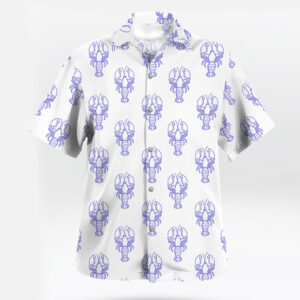 White Blue Lobster Pattern Button Up Aloha Shirt