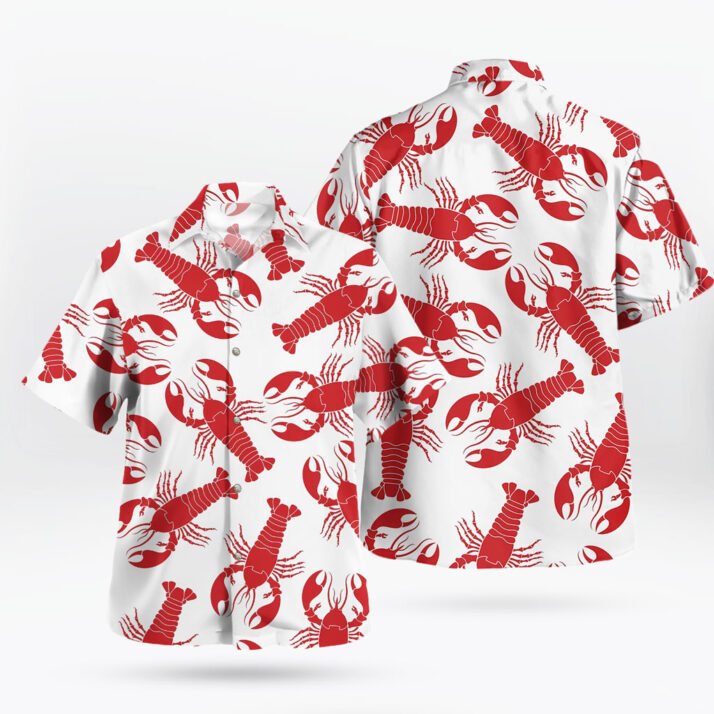 White Red Lobster Print Hawaiian Guy Shirts