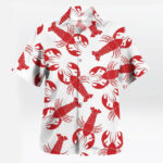 White Red Lobster Print Hawaiian Guy Shirts