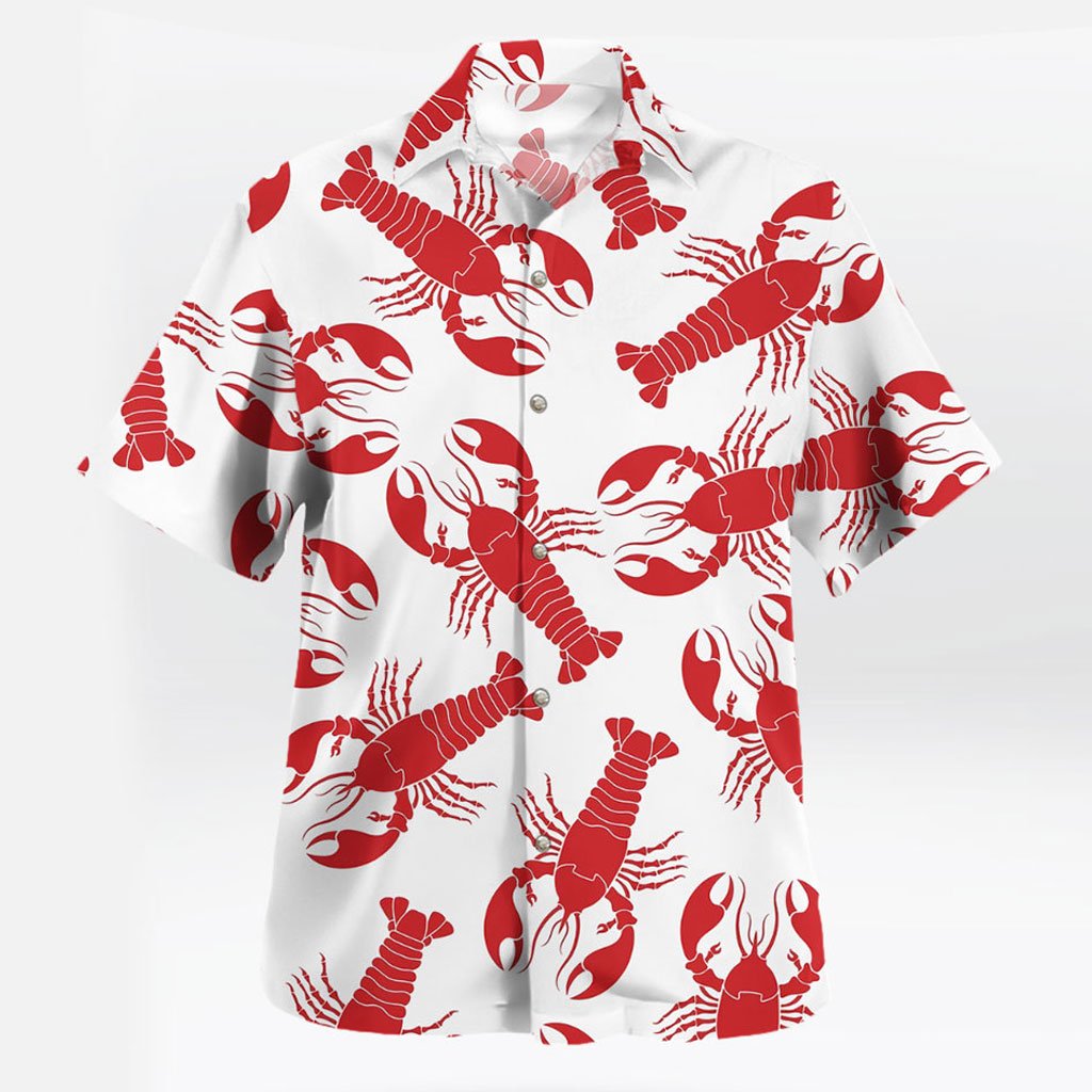White Red Lobster Print Hawaiian Guy Shirts