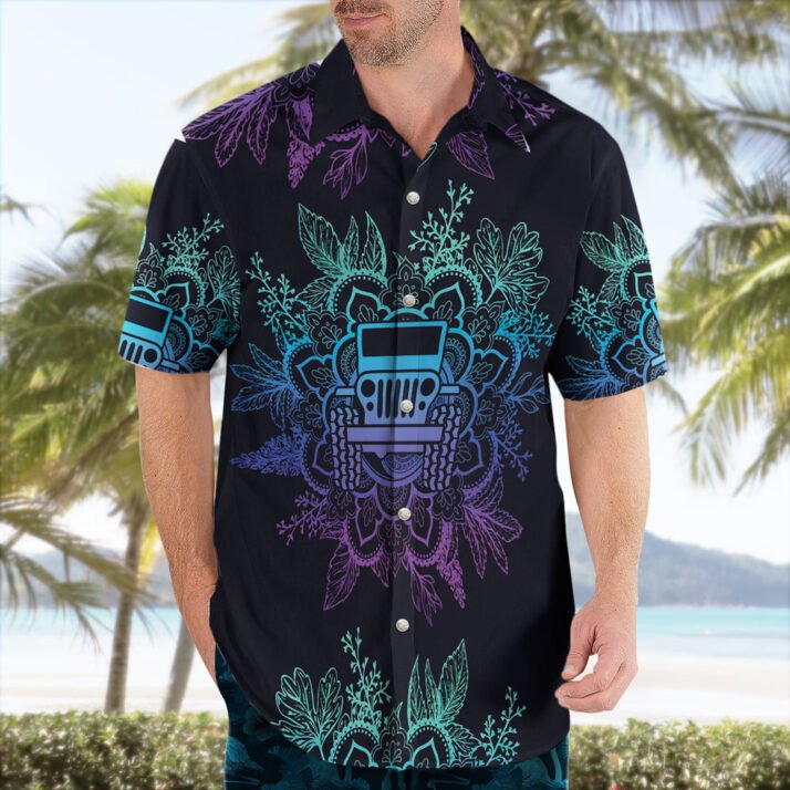 Awesome Jeep Mandala Ombre Purple Black Aloha Hawaiian Shirt - Image 2