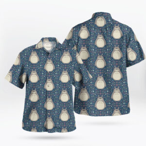 Blue Floral Totoro Short Sleeve Button Up Shirts