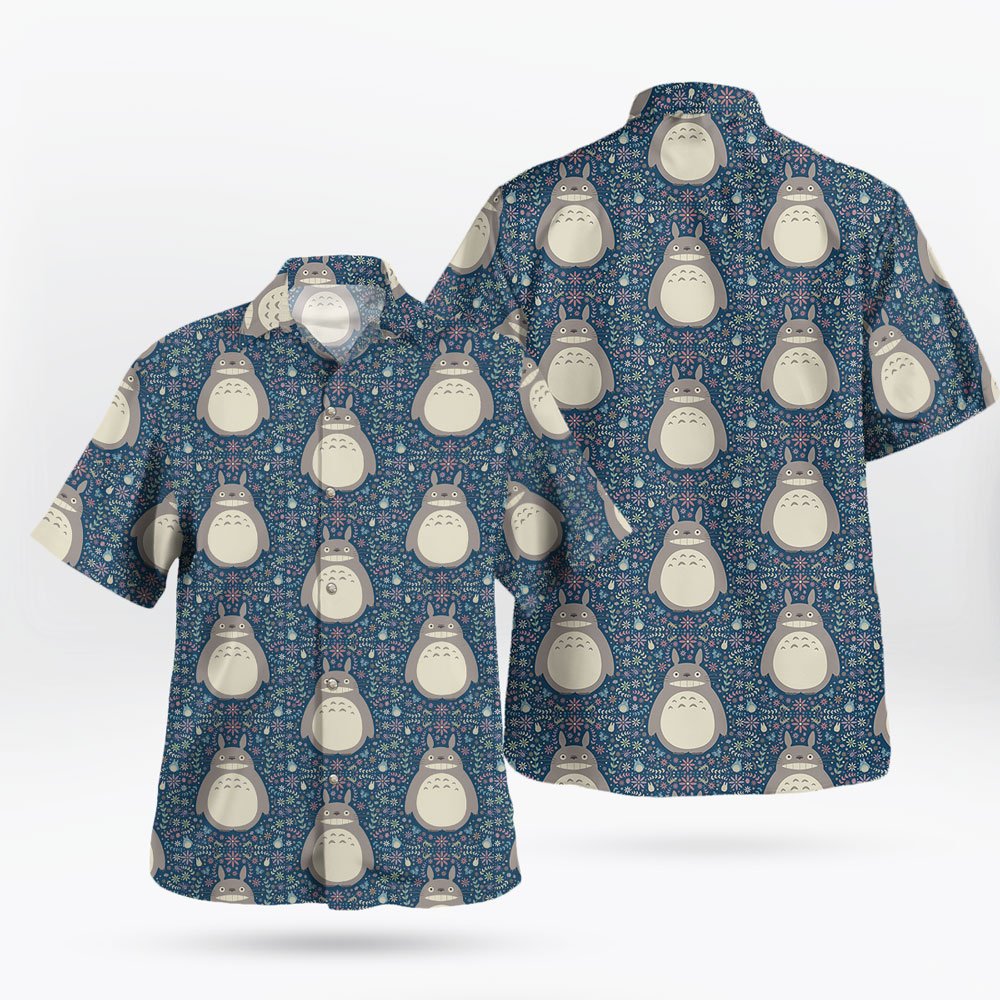 Blue Floral Totoro Short Sleeve Button Up Shirts 8 Blue Floral Totoro Short Sleeve Button Up Shirts