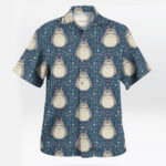 Blue Floral Totoro Short Sleeve Button Up Shirts
