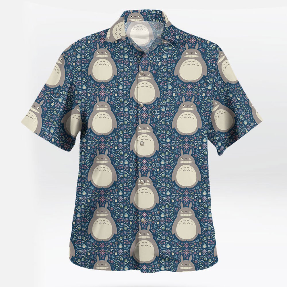 Blue Floral Totoro Short Sleeve Button Up Shirts 6 Blue Floral Totoro Short Sleeve Button Up Shirts