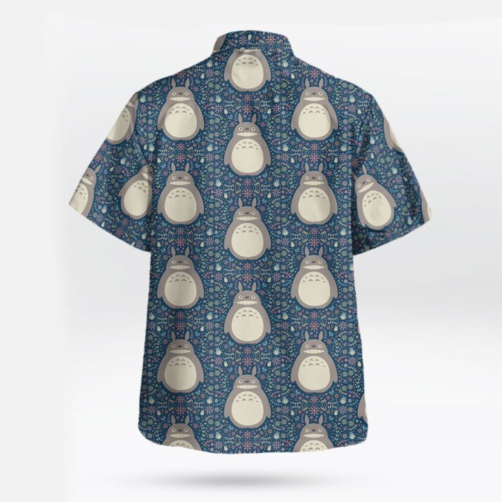 Blue Floral Totoro Short Sleeve Button Up Shirts