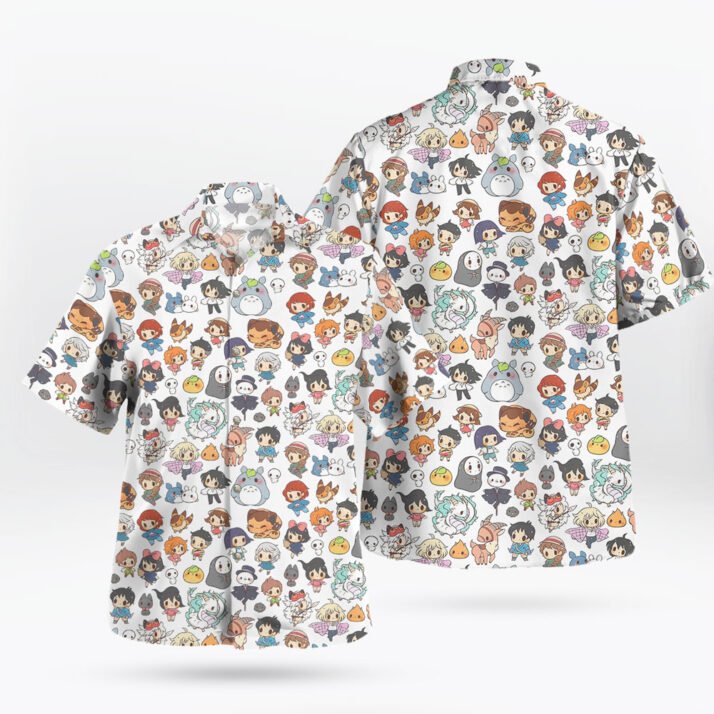 Chibi Studio Ghibli Characters White Hawaiian Shirt