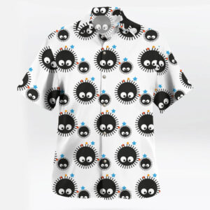 Cute White Susuwatari Cartoon Button Up Hawaiian Shirt