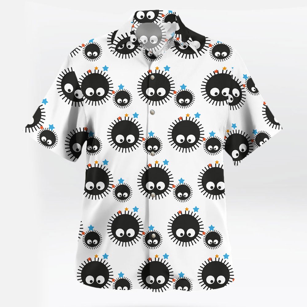 Cute White Susuwatari Cartoon Button Up Hawaiian Shirt 6 Cute White Susuwatari Cartoon Button Up Hawaiian Shirt