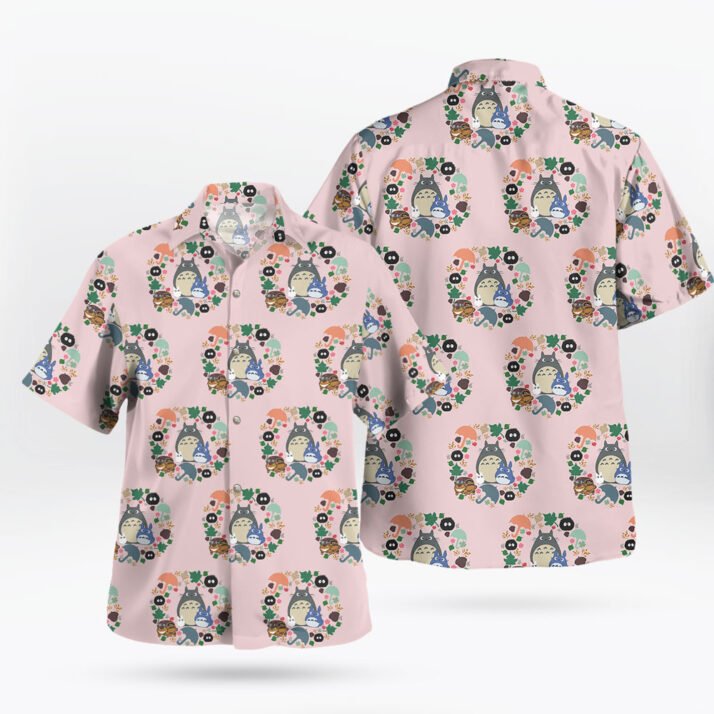 Pastel Pink Totoro Floral Circle Aloha Hawaiian Shirts