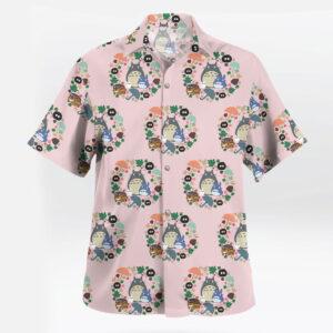 Pastel Pink Totoro Floral Circle Aloha Hawaiian Shirts