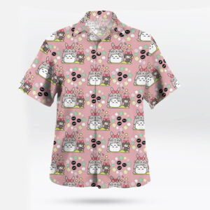 Pink Cute Totoro & Soot Sprites Pattern Hawaiian Shirt