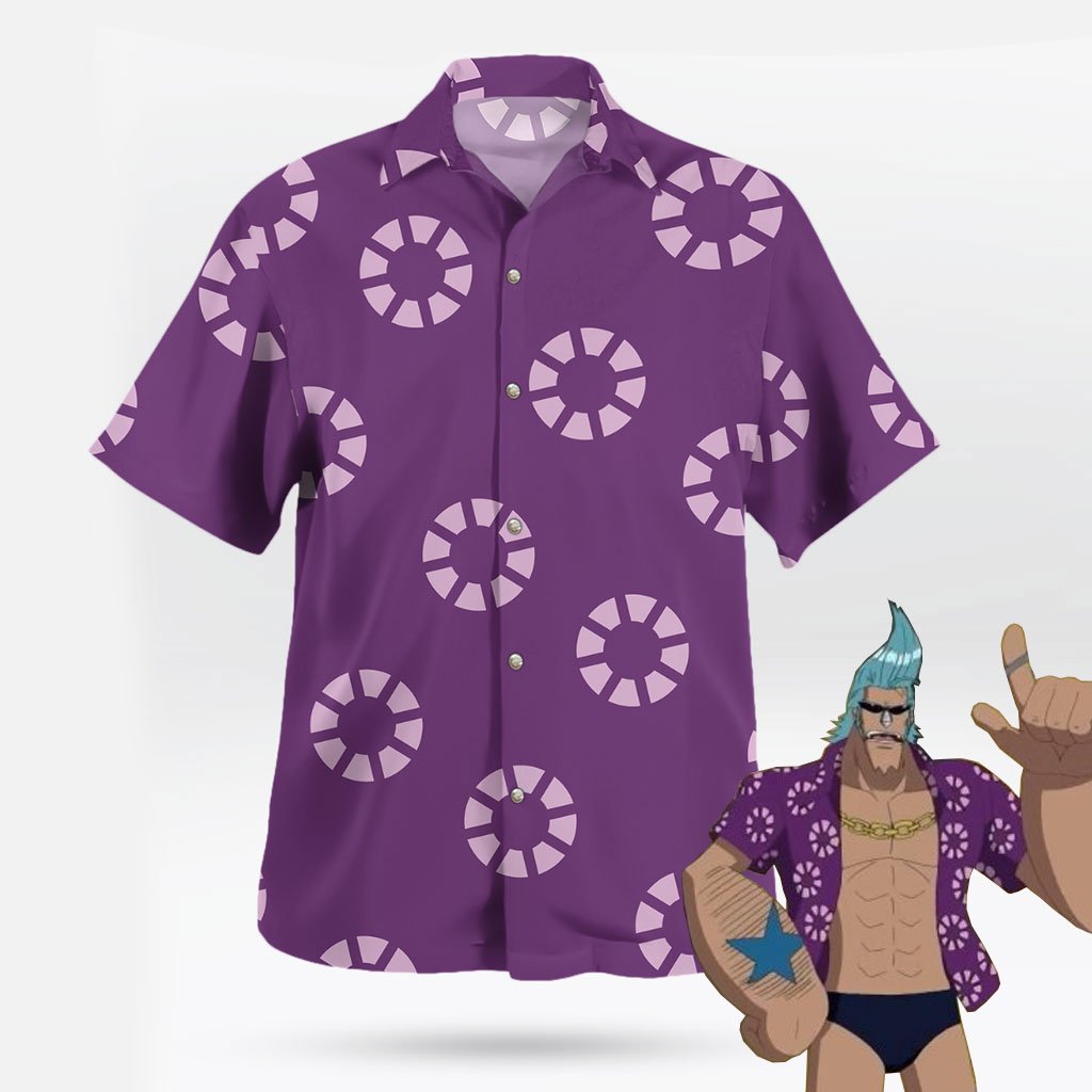 Purple Franky Hawaiian Shirt in Sabaody Archipelago Arc Cosplay 9 Purple Franky Hawaiian Shirt in Sabaody Archipelago Arc Cosplay