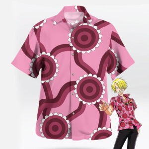 Sanji Skypiea Pink Floral Button-Up Shirt Cosplay Outfit
