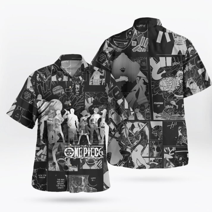 Straw Hat Crew Manga Panels Button-Up One Piece Hawaiian Shirt
