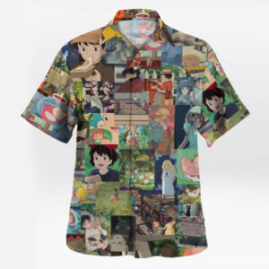 Studio Ghibli Anime Scenes Collage Mens Button up Shirt