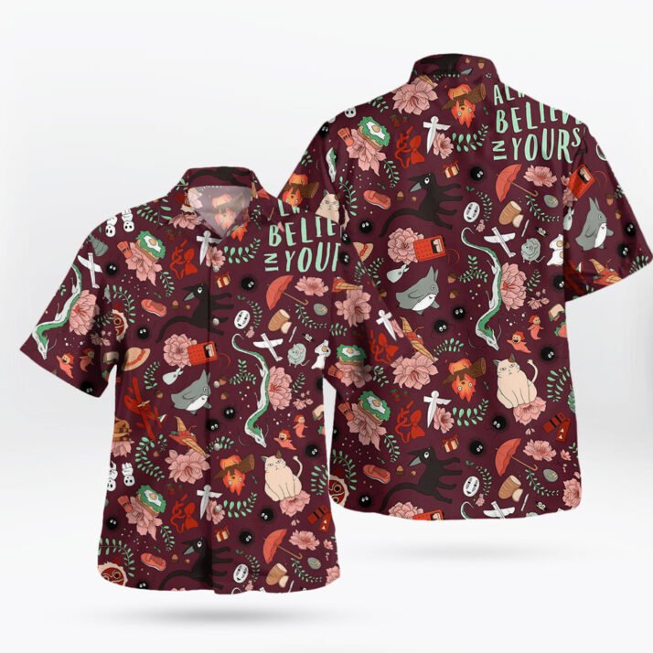 Studio Ghibli Icons Burgundy Aesthetic Hawaiian Shirt