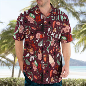 Studio Ghibli Icons Burgundy Aesthetic Hawaiian Shirt