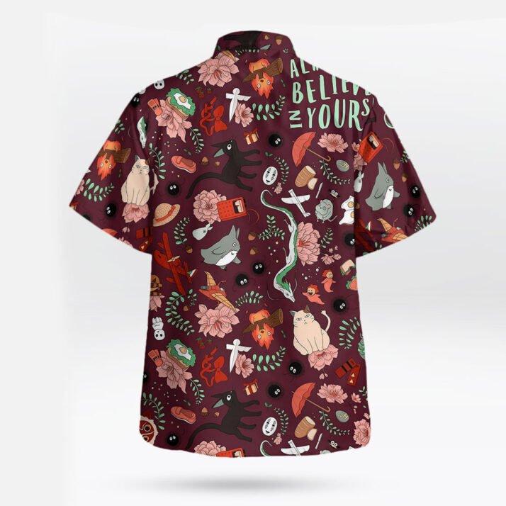 Studio Ghibli Icons Burgundy Aesthetic Hawaiian Shirt