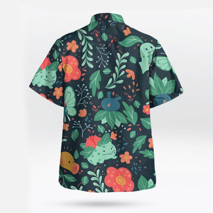 Bulbasaur Chikorita Oddish Pokémon Hawaiian Shirt Floral Print