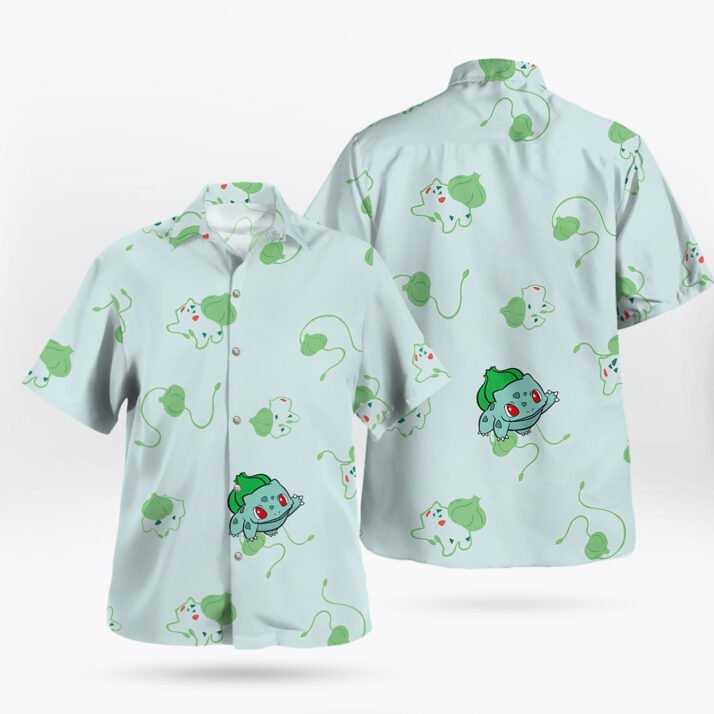 Bulbasaur Pokémon Hawaiian Shirt Cute Green Leaf Print