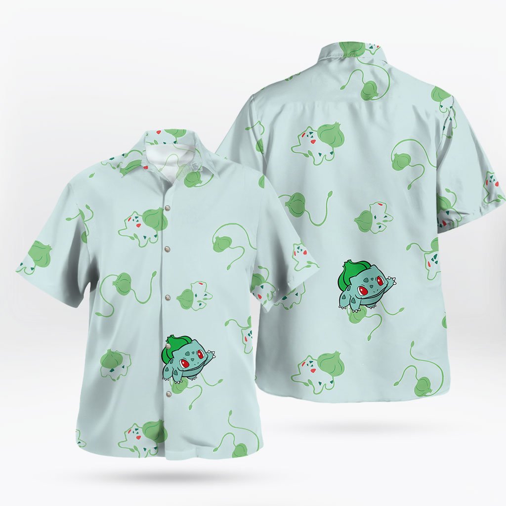 Bulbasaur Pokémon Hawaiian Shirt Cute Green Leaf Print