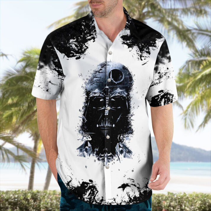 Darth Vader Star Wars Hawaiian Shirt Black White Death Star Aloha - Image 2