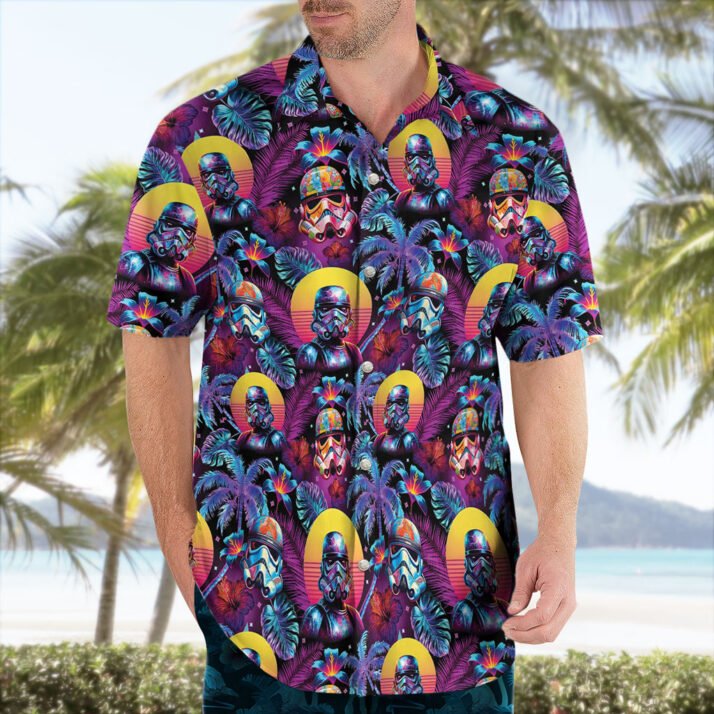 Neon Space Trooper Hawaiian Shirt Galactic Tropical Print