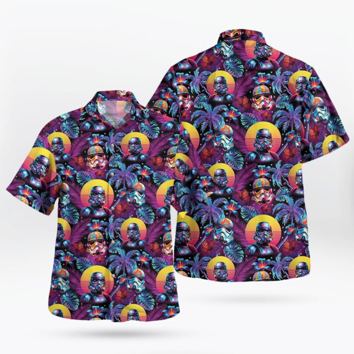 Neon Space Trooper Hawaiian Shirt Galactic Tropical Print - Image 2