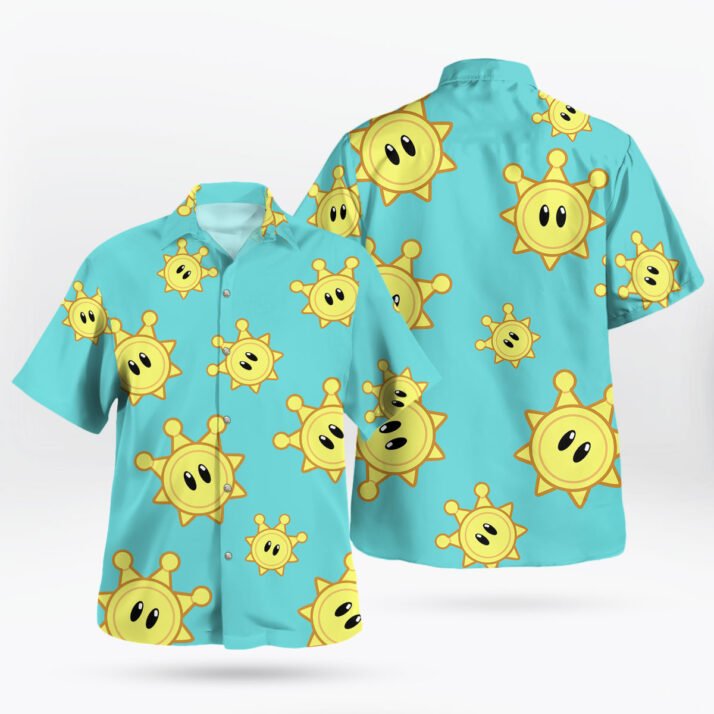 Shine Sprite Hawaiian Shirt Super Mario Inspired Sun Print Aloha Shirt