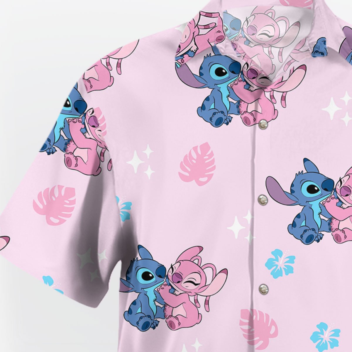 Stitch and Angel Pink Hawaiian Shirt Tropical Cute Print