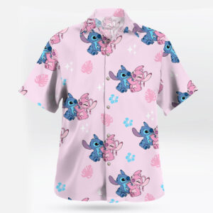 Stitch and Angel Pink Hawaiian Shirt Tropical Cute Print