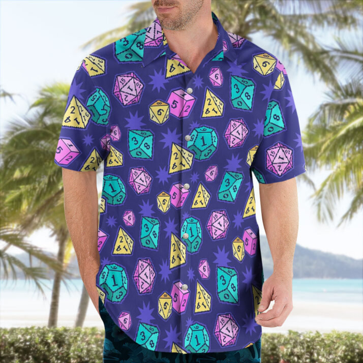 DnD Colorful Dice Pattern Purple Hawaiian Shirt - Image 2