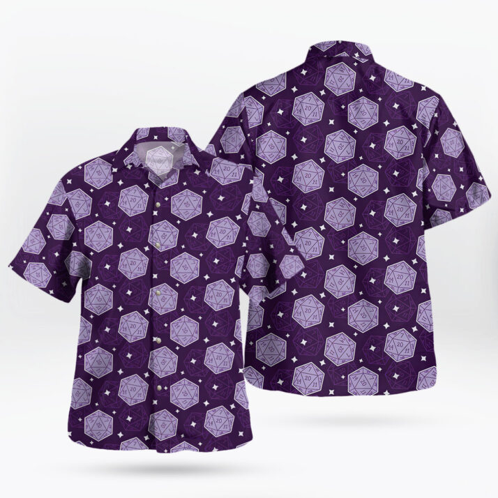 DnD Purple D20 Dice Aloha Pattern Hawaiian Shirt - Image 5