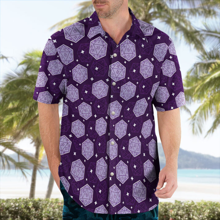DnD Purple D20 Dice Aloha Pattern Hawaiian Shirt - Image 2