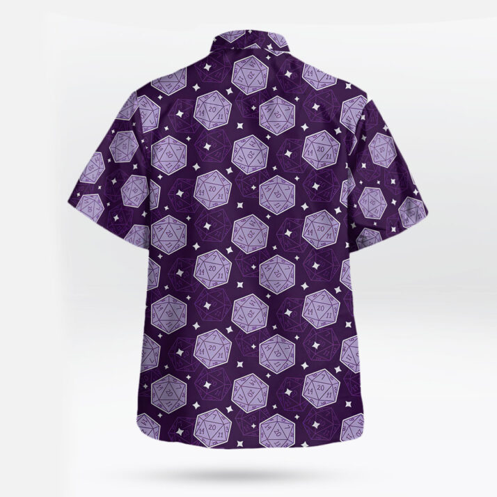 DnD Purple D20 Dice Aloha Pattern Hawaiian Shirt - Image 4