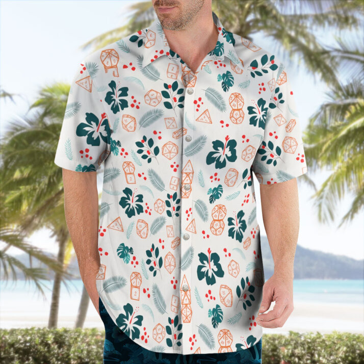 DnD Tropical Dice Aloha Pattern Hawaiian Shirt White - Image 4